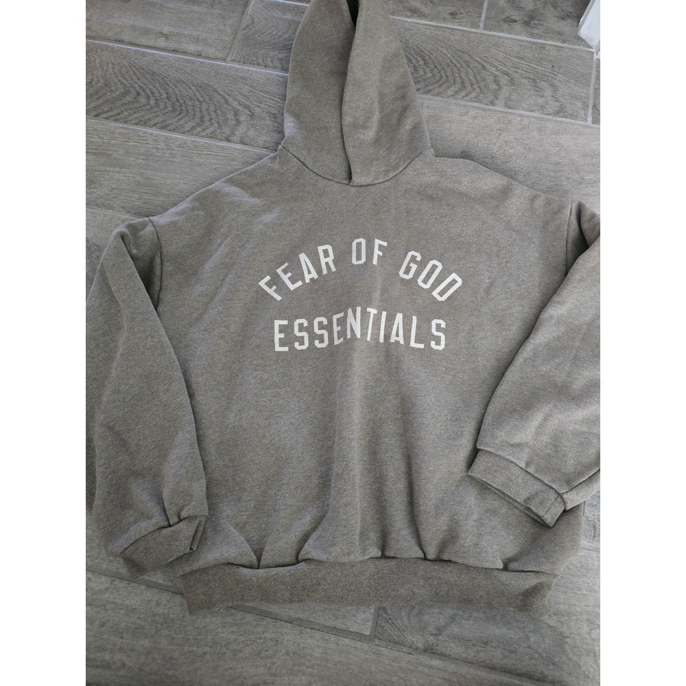 Fear of God Essentials Hoodie Heather Grey Oatmeal Oversized Logo Small